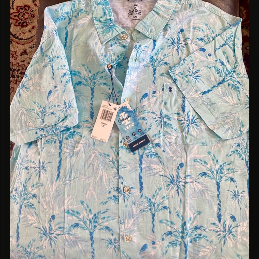 Izod Men’s Saltwater Blue Tropical Print Shirt